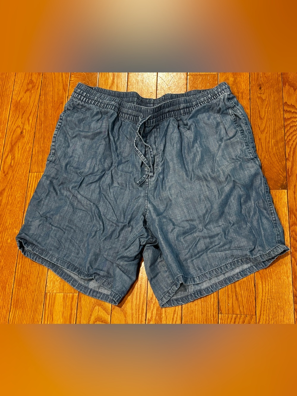 Lands' End women’s large medium Blue Relaxed Denim Jean Bermuda style shorts